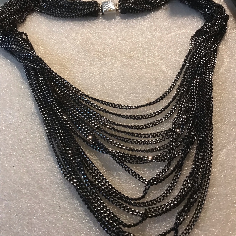 Elegant Black Multi-Strand Chain Necklace